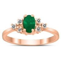 Ženski 6x smaragdni i dijamantski kraljevski prsten od 10k ružičastog zlata