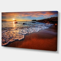 Designart 'Stunning Ocean Beach at Sunset' Seashore Canvas Art Print