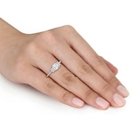 Miabella Women's 1- Carat T.G.W. Octagon-CUT White Created Moissine Sterling srebrni 3-kamen zaručni prsten