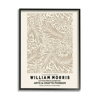 Stupell Industries detaljno bež botaničko lišće William Morris text Framed Wall Art, 20, dizajn Ros Ruseva