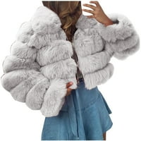 Ylioge zimski kaputi za žene, ženske jakne od flisa Fau čvrsti dugi rukavi rever topla gornja odjeća skraćena