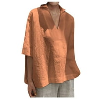 Ženska modna pamučna posteljina s V-vratom kratkih rukava stotina i jedna čvrsta boja labava majica