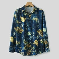 Muška Proljeće Lagana Udobna Košulja Sa Reverom Print Top Shirt Casual Plus Size Plaža Duga Rukava Shirt