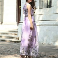 Ljetne haljine za žene Moda žene Casual Printing Harter bez rukava Tie-in struka duga haljina smanjena