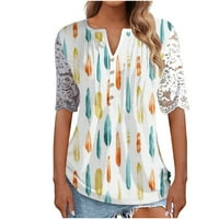 Žene Casual Button Shirts Čipkasti Heklani Vrhovi Za Spajanje Trendi Ljetni Kratki Rukavi Cvjetni Uzorak