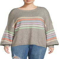 Debitantski ženski Plus Size Dugini džemper na pruge sa puf rukavima