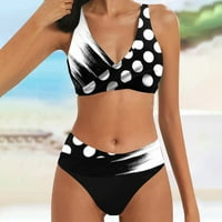 Dame visoki struk od tiskanog V-izrez Boja Blok Plaža Bikini Dva tkanina kupaćih kostima: Poliester Spande