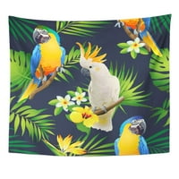 Plavi papagaji Kakadu Tropske grane ostavlja zidnu Umjetnost viseća tapiserija Kućni dekor za dnevni boravak