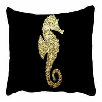 Glittery Golden Seahorse na crnom krevetu Dicla jastuk Kućište sa zatvaračem