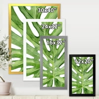 Designart 'Zatvori Zeleni List Monstera Tropska Palma' Tropski Uokvireni Umjetnički Print