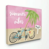 Stupell Home Décor Summer Vibes Bike Pink Green plaža okean dizajn platno zid Art Cindy Willingham