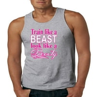 Trenirajte kao Zvijer izgledajte kao Beauty Gym Workout muški grafički Tank Top, Heather Grey, mali