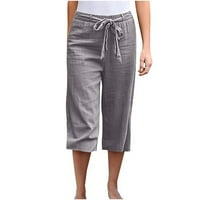 Posteljine hlače za žene labave fit visokog struka široke noge hlače nacrtavaju elastične pantalone udobne