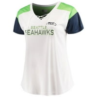 Seattle Seahawks Majestic ženska majica s V-izrezom na Pertlanje - Bijela mornarica koledža