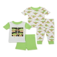 Majica za dječake Baby Yoda, kratki set pidžama i pantalona, 4 komada, veličine 12m-5T