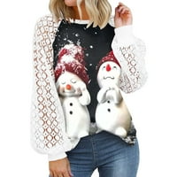 Božićna košulja Ženska Moda štampana labava majica dugi rukavi bluza okrugli vrat Casual Tops majice za