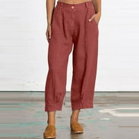 Široke lanene pantalone za žene trendi Crop pantalone sa džepovima visokog struka labave udobne skraćene