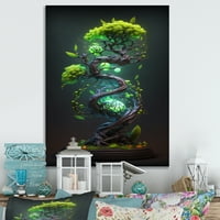 PromenArtirt Bonsai Swirl Tree Neon i platno Zidna umjetnost