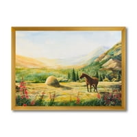 Designart 'Sunrise In The Mountains With Horse' Farmhouse Framed Art Print