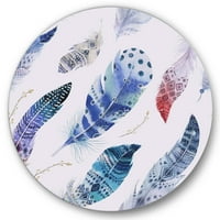 Designart 'Elegant Blue Boho Art Feathers' Bohemian & eklektičan krug metalni zid Art - disk od 11