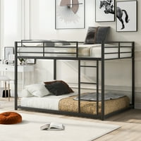 Full over Full metalni niski krevet na sprat za dečiju spavaću sobu sa merdevinama i ogradama-Crna